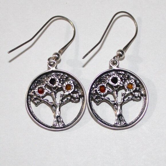 Sterling Silver Amber Tree Earrings - Picture 2 of 5